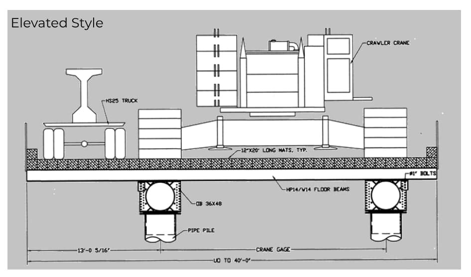 Engineering drawing of elevated crawler crane system